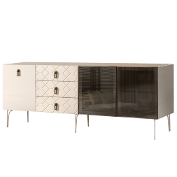 Комод (для гостиной) 2.1 БМКМ-5(Fa) [5][10] (2 двери стекло-1 дверь лак) Bogemia Farfalle