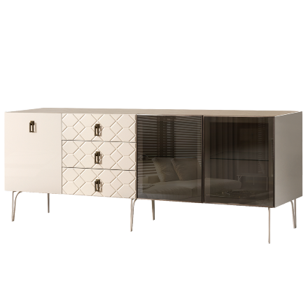 Комод (для гостиной) 2.1 БМКМ-5(Fa) [5][10] (2 двери стекло-1 дверь лак) Bogemia Farfalle 