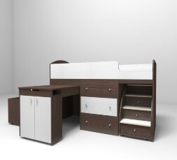 Кровать-чердак Малыш, Венге / Белое дерево 