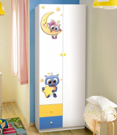 Шкаф 2-х дверный с ящиками и фотопечатью Совята 2.1 