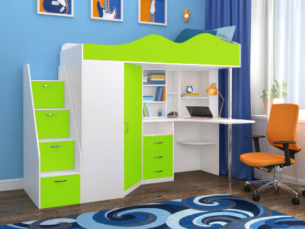 Кровать-чердак Пионер 1, Белое дерево/лайм (Ярофф) 